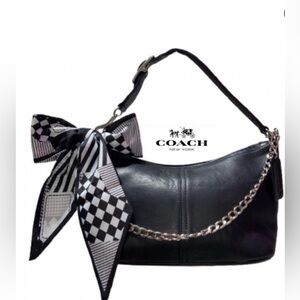 Coach Black Leather Shoulder Bag with Chain and Bow, great condition